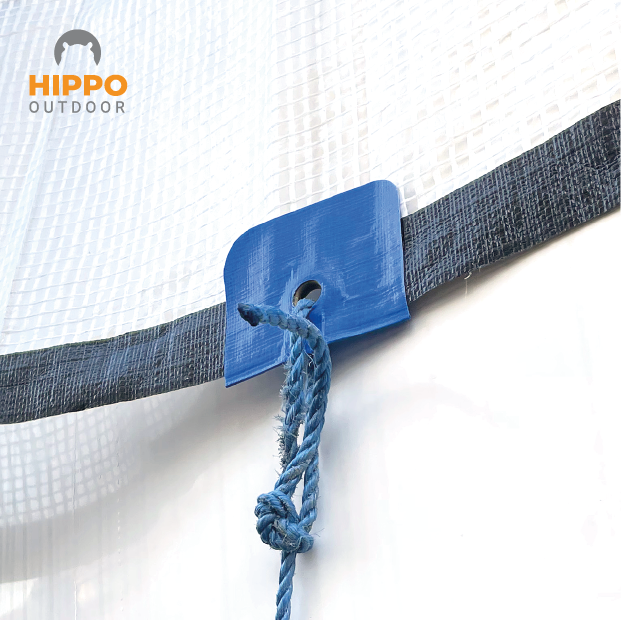 Heavy-duty tape designed to double the load capacity of tarp eyelets.