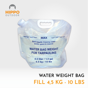 Durable, BPA-free water bags for stabilizing tarps during windy conditions.