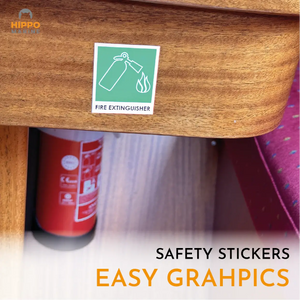 Boat safety sign kit – fire extinguisher sticker helping crew locate fire safety equipment quickly on the boat.