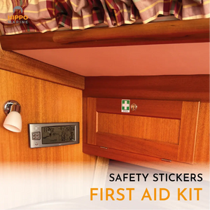 Boat safety sign kit – first aid kit sticker clearly marking onboard medical supplies in the cabin for emergencies.