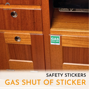 Boat safety sign kit – gas shut-off sticker placed in cabin for easy identification of gas valve safety location onboard.