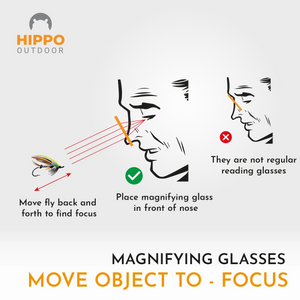 Lätta förstoringsglasögon hänger runt nacken med orange rem