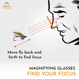 Focus technique illustrated using magnetic fly fishing magnifier 8275 for tying flies.