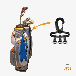 Hippo Golf quick access carabiner mounted on golf bag holding towel and accessories – 8191-05