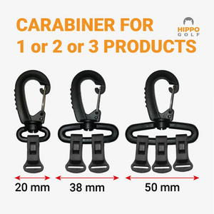 Hippo Golf carabiner size comparison for 1, 2 or 3 accessories with width measurements – 8191-06