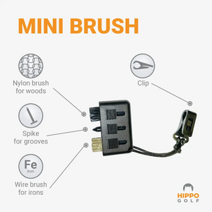 Hippo Golf mini brush with nylon brush, wire brush and groove spike for cleaning woods and irons – 8199-05