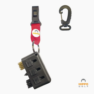 Hippo Golf mini brush with red quick access strap and carabiner for convenient golf club cleaning 8199-13