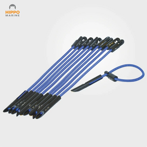 Packshot of bungee cord with toggle set showing elastic cords with sharp tips and J-hook toggles for tarp fastening.