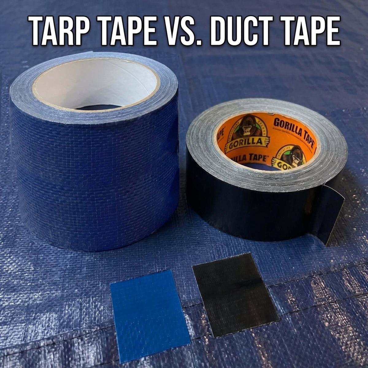Wide tarp repair tape compared with standard duct tape for repairing outdoor tarps