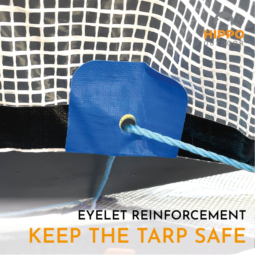 Heavy-duty tape designed to double the load capacity of tarp eyelets.