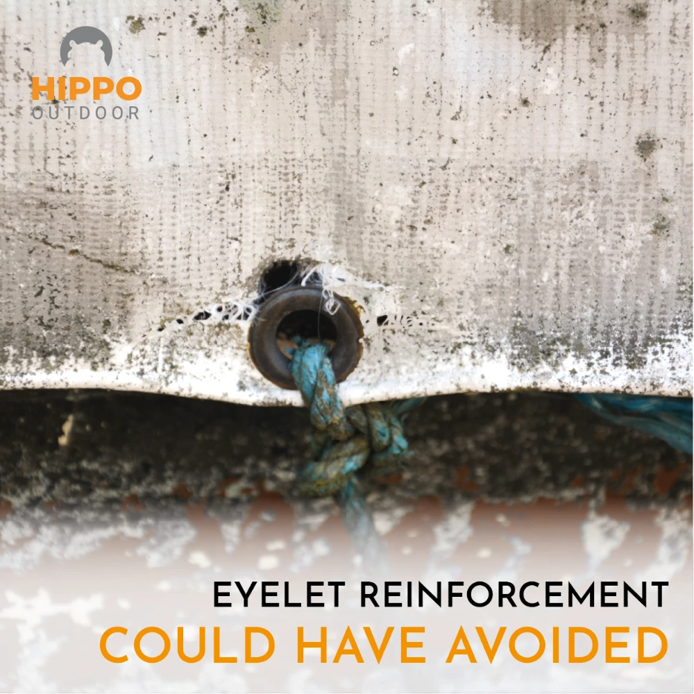 Reinforcement tape for preventing tarp tears and eyelet failure.