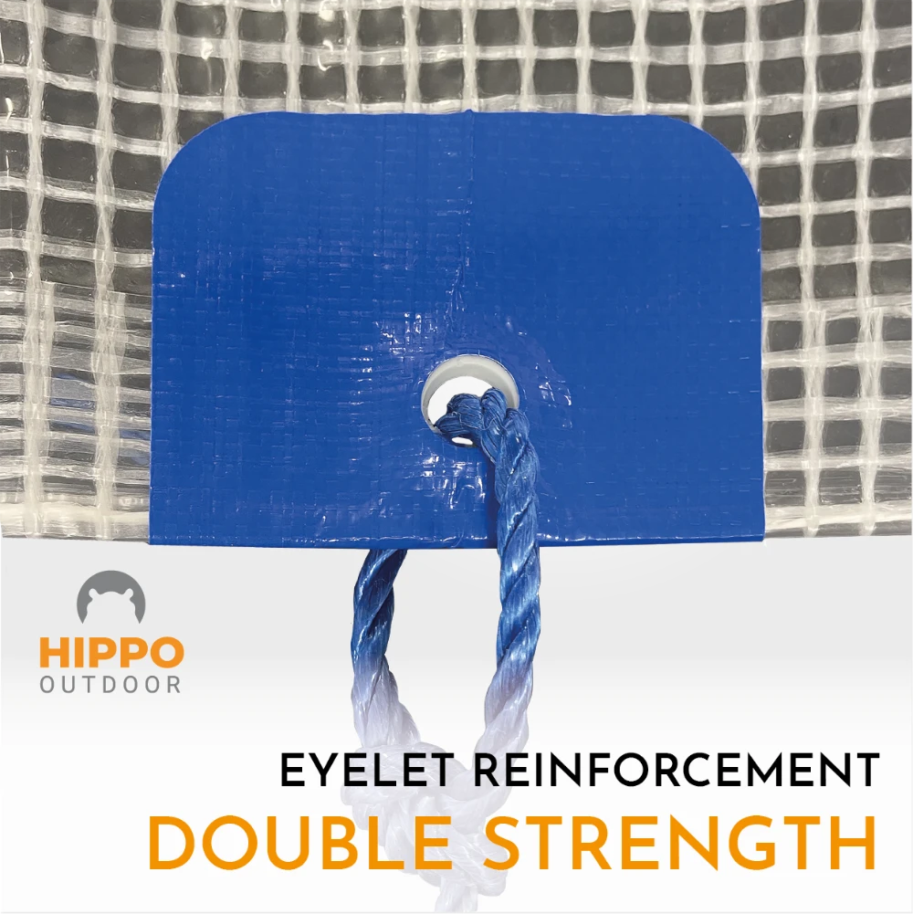 Durable tape for evenly distributing tensile forces around tarp eyelets.