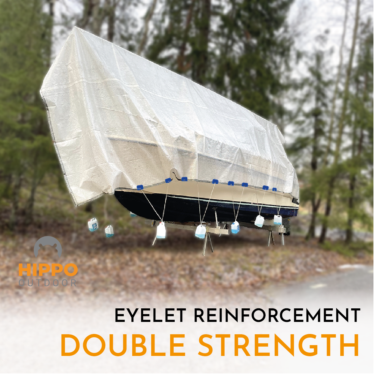 Weather-resistant Eyelet Strengthener Tape for all-season tarp use.