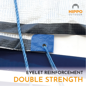 Simple-to-use tarp tape for extending tarp lifespan and preventing damage.