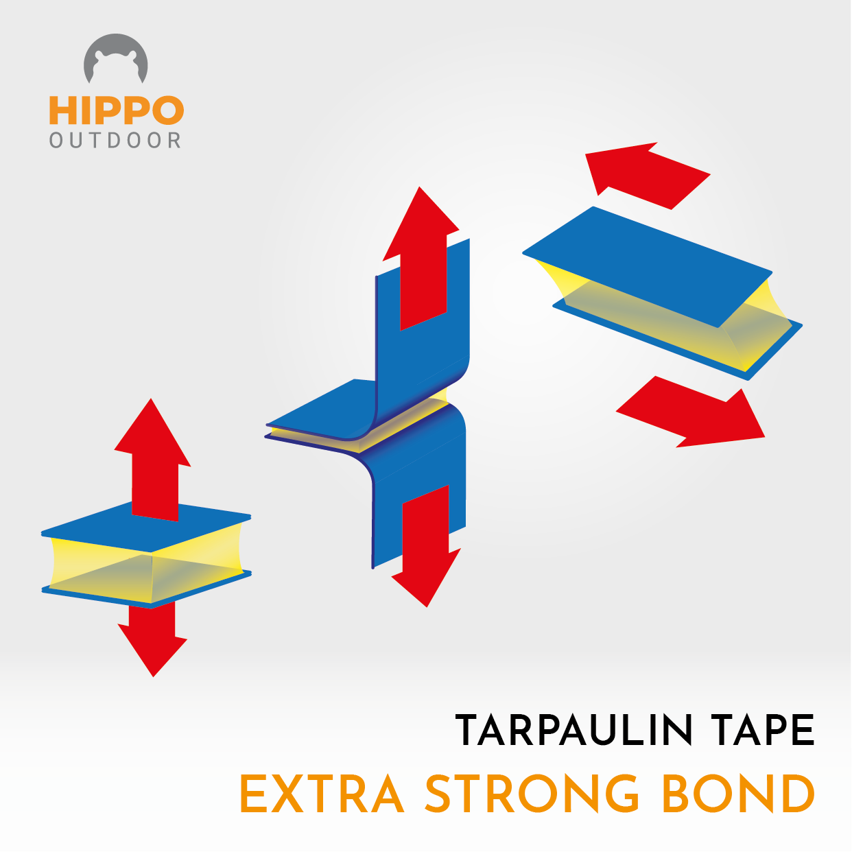 Weather-resistant tarp repair tape designed for sun, rain, and wind protection.