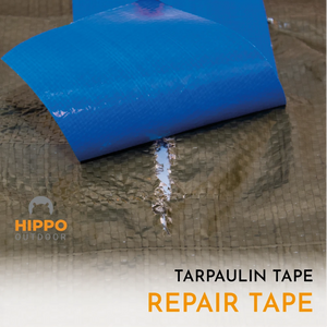 Quick and easy-to-apply self-adhesive tarp tape for outdoor repairs.