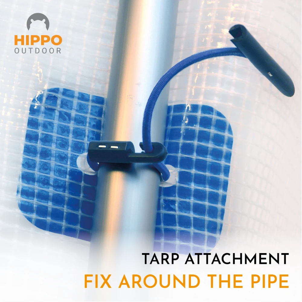 Durable UV-protected tape and bungee cords to stabilize outdoor tarps.