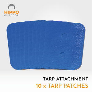 Complete tarp kit with 10 self-adhesive tapes and 10 reusable bungee cords