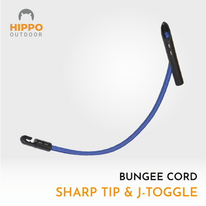 Heavy-duty bungee cords with J-hooks for securing tarps outdoors.