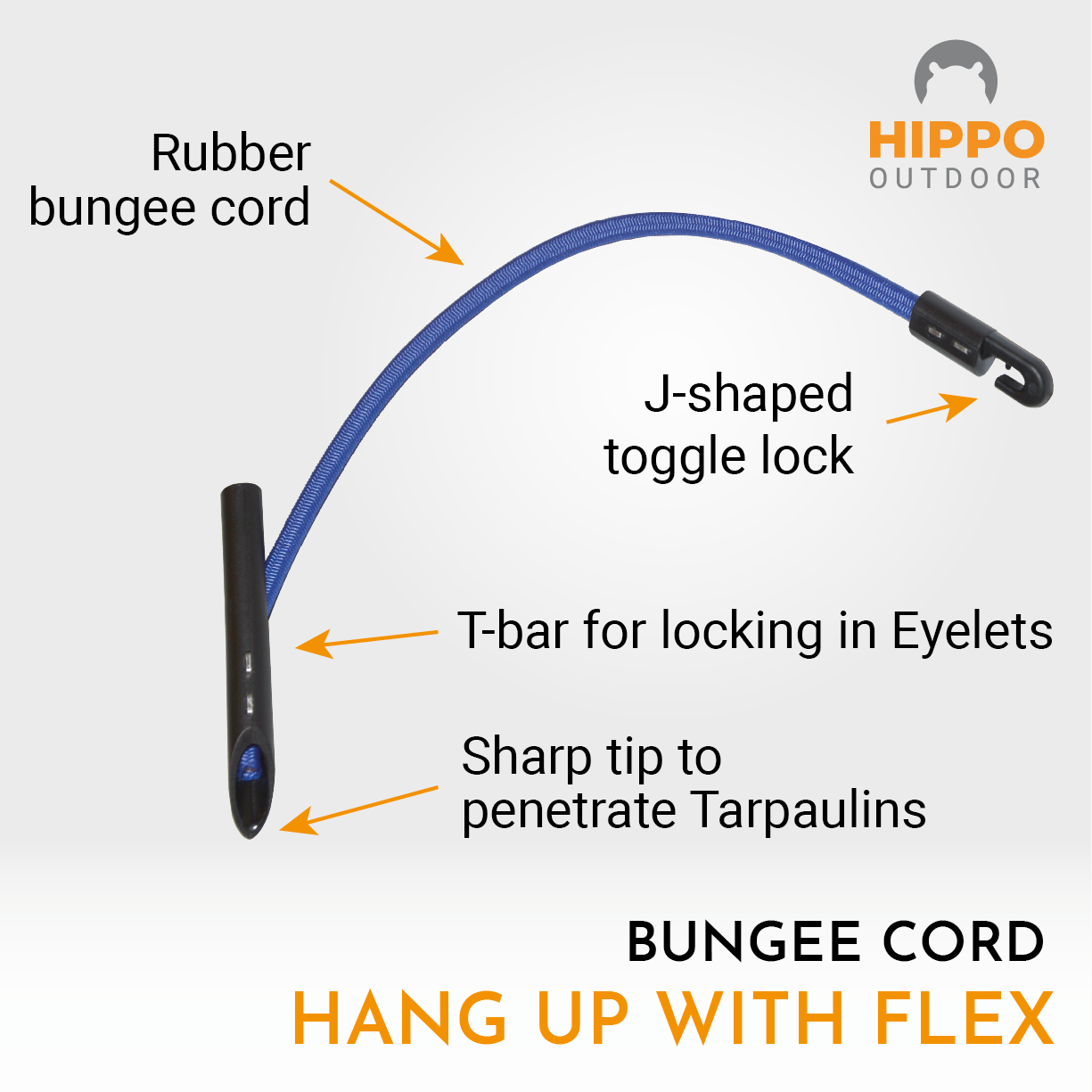 Outdoor bungee cord set with sharp tips and secure J-hook attachments.