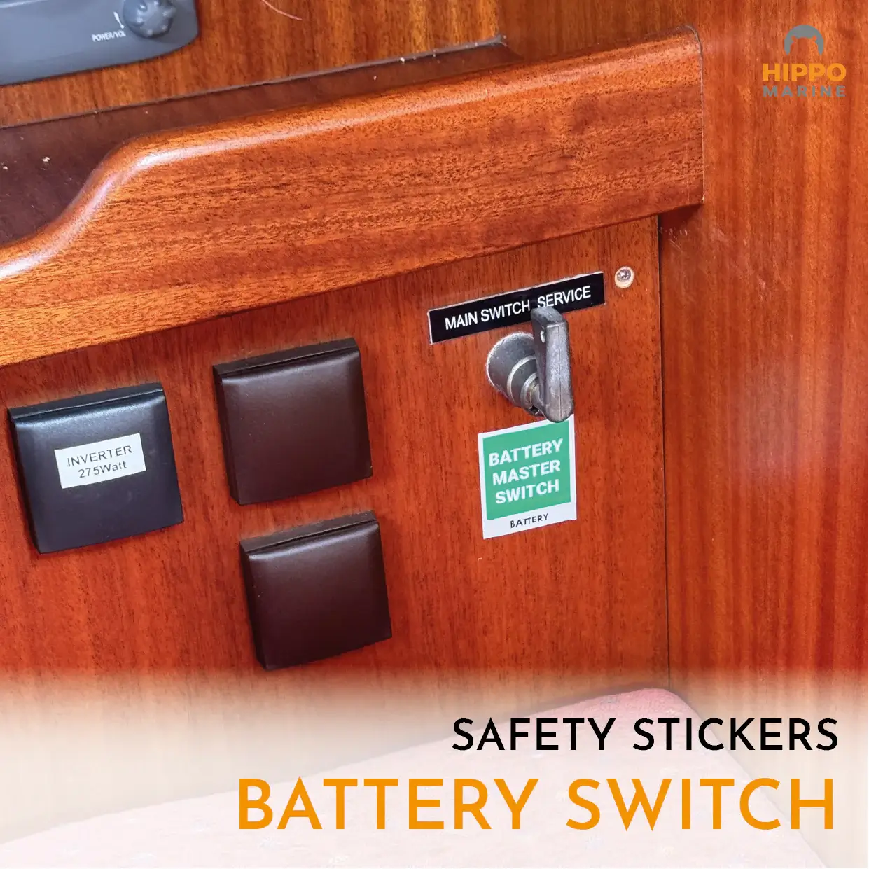 Boat safety sign kit – battery master switch sticker marking main electrical shut-off for fast emergency access onboard.