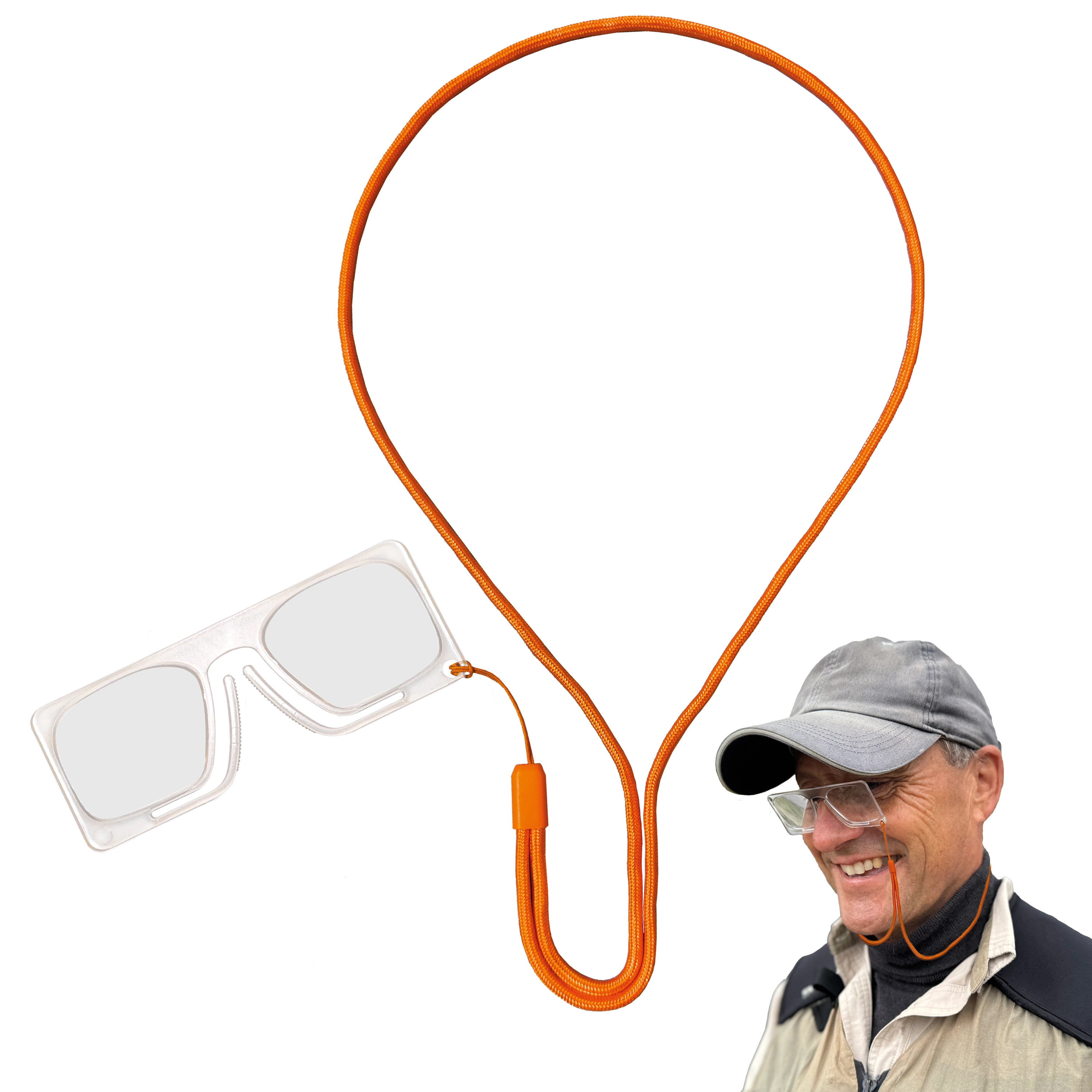Clip-on flugfiskeglasögon med orange nackband