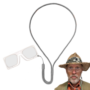 Clip-on flugfiskeglasögon med grått nackband i närbild