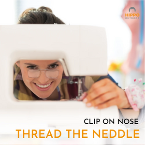 Sleek clip-on glasses with a grey felt storage case for portability and protection.
