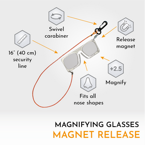 Ergonomic fly fishing glasses with magnetic clip for convenience.