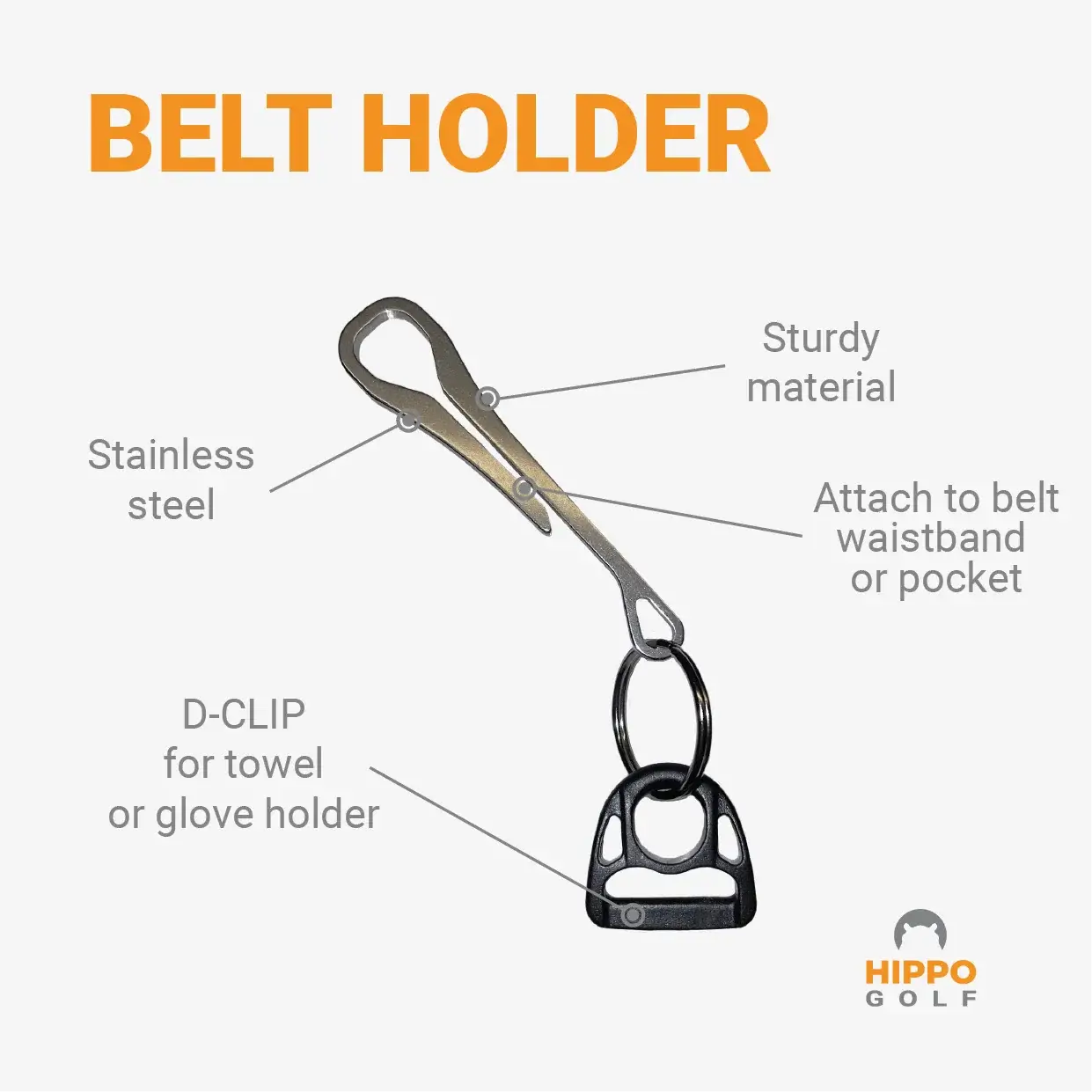 Golf belt holder made of stainless steel with D-clip for towel or glove – 8164-05
