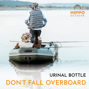Boat safety message showing why a portable urinal with unisex adapter prevents passengers from standing near the edge.