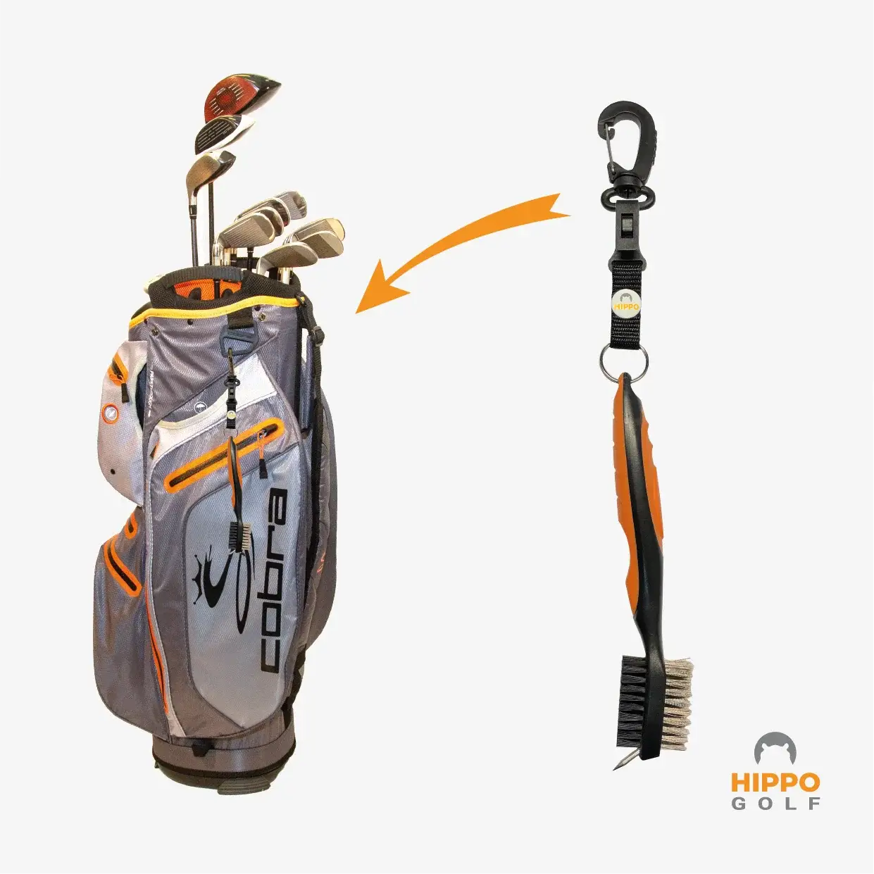 Golf club brush attached to golf bag using quick access clip system – 8183-13