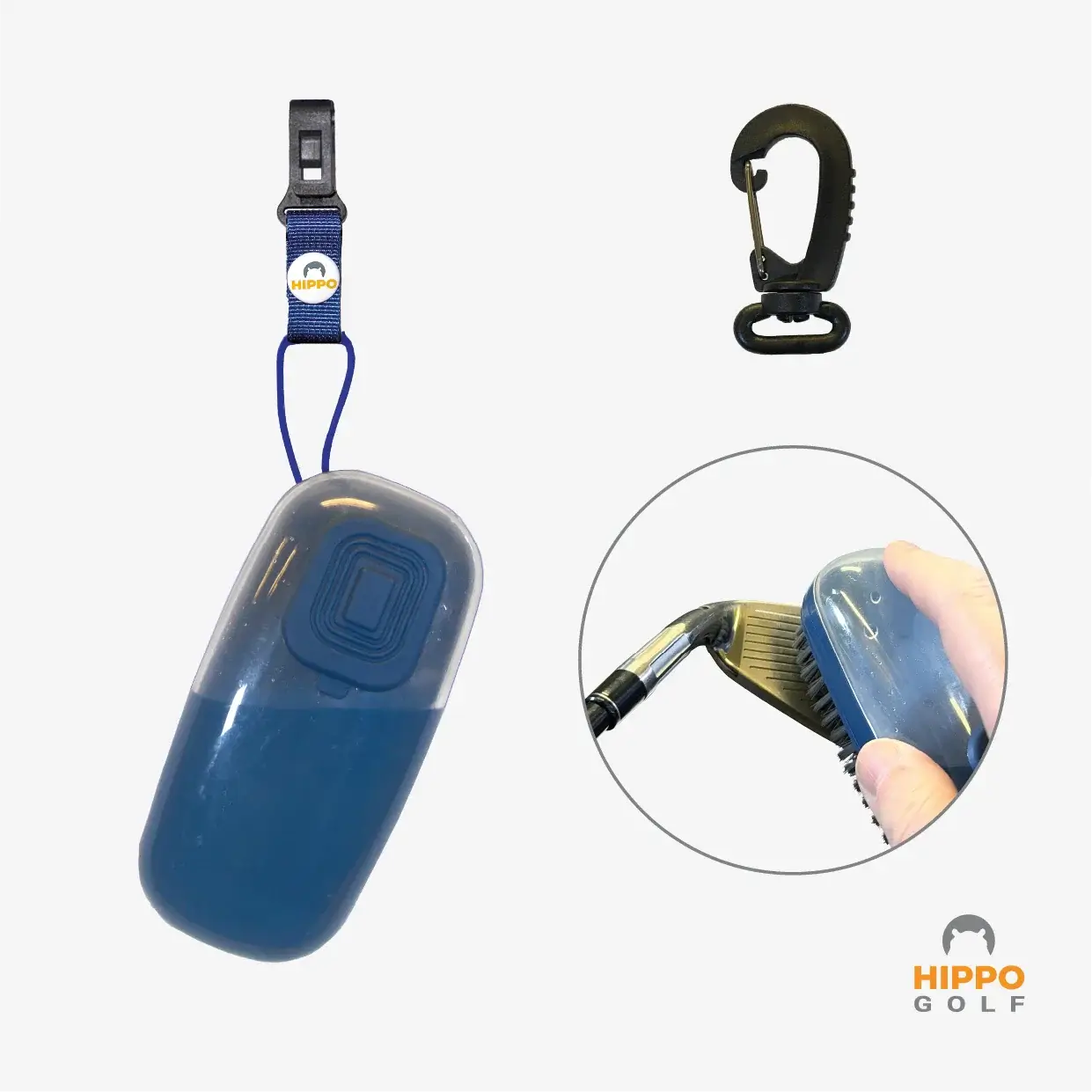 Golf club cleaning brush with clip and close-up detail – Hippo Golf 8162-10