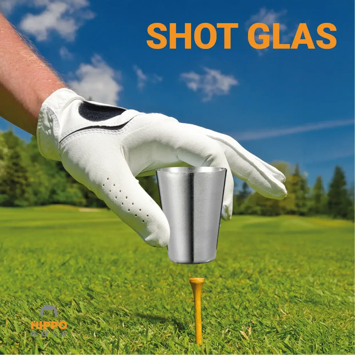 Golf shot glass placed above a tee on the course for playful golf celebrations 8189-05