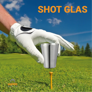 Golf shot glass placed above a tee on the course for playful golf celebrations 8189-05