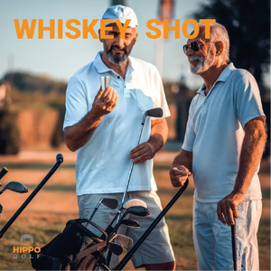 Golfers enjoying a whiskey shot using stainless steel golf shot glass 8189-06
