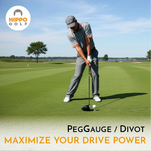 Golfer hitting a tee shot using correct tee height measured with PegGauge – Hippo Golf 8105-10