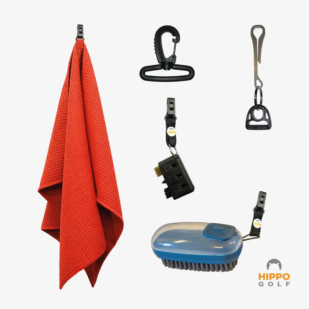 Red golf towel attached with clip system for fast access – 8164-12