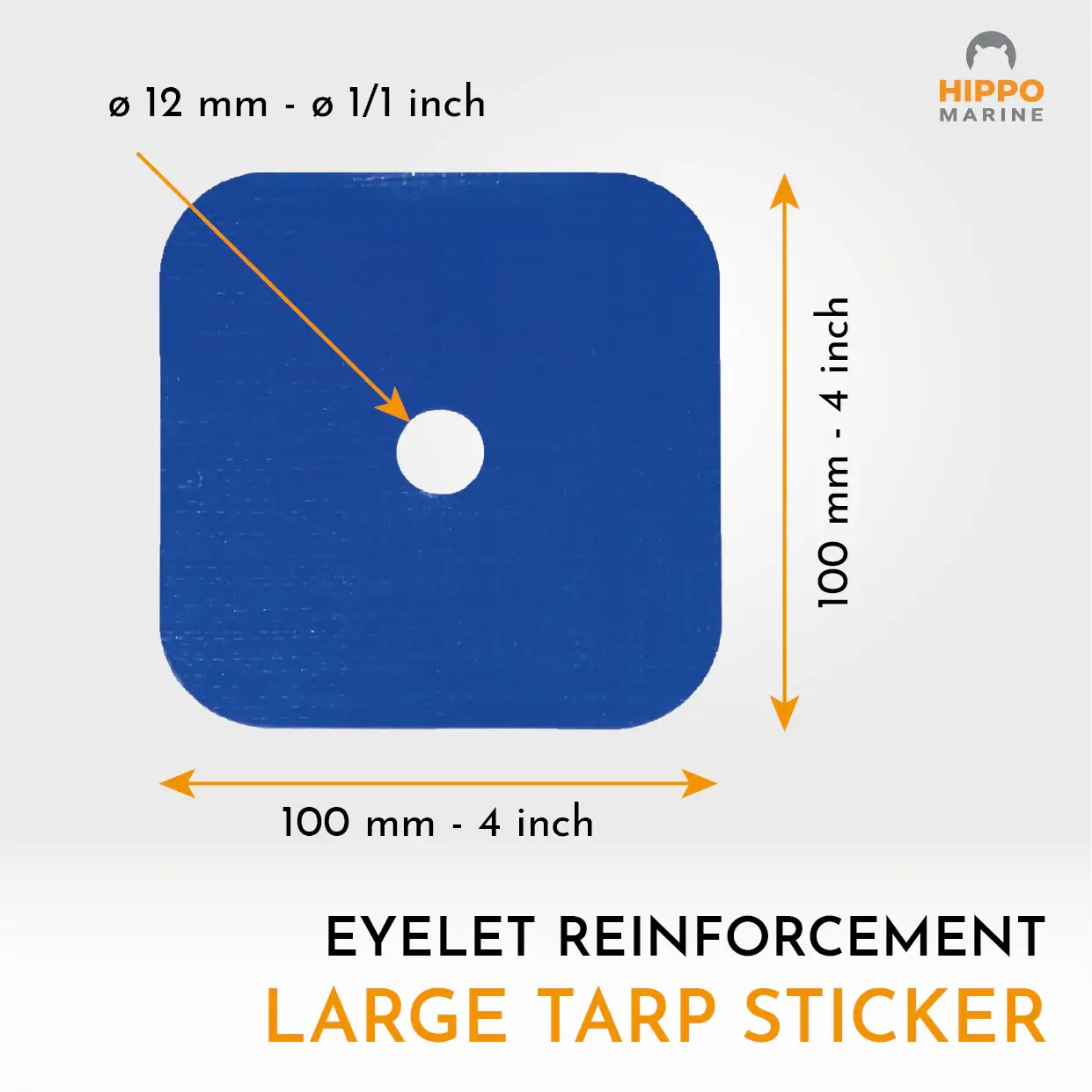 100 mm grommet reinforcement tape with 12 mm center hole for reinforcing tarp eyelets.
