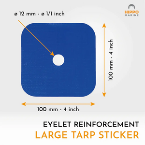 100 mm grommet reinforcement tape with 12 mm center hole for reinforcing tarp eyelets.