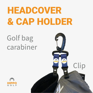 Hippo Golf headcover and cap holder showing how to hang headcovers and golf cap on golf bag – 8161-05
