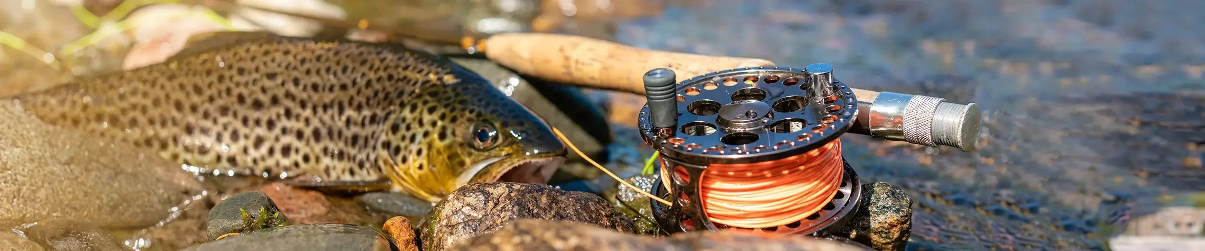 Fly fisherman wading in a river using Hippo Fishing gear and waders catch bag