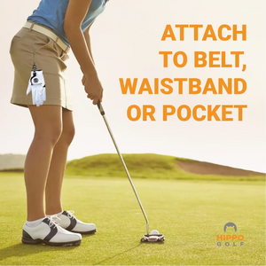 Golf glove holder attached to belt or waistband during putting