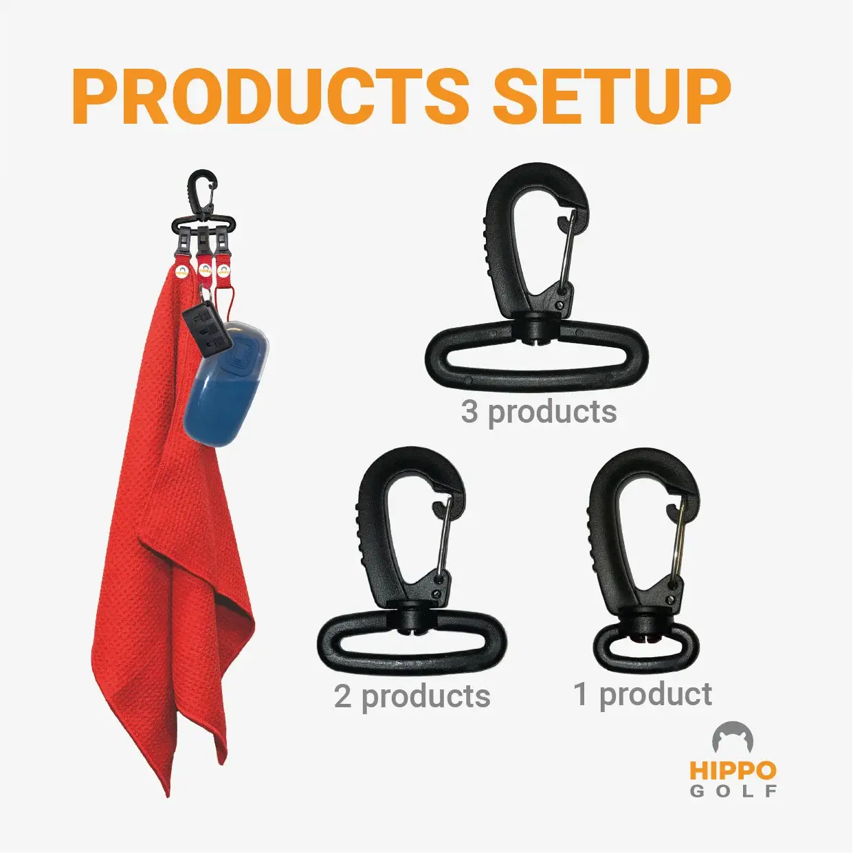 Hippo Golf carabiner clip attachment system showing fast and easy accessory mounting – 8191-08