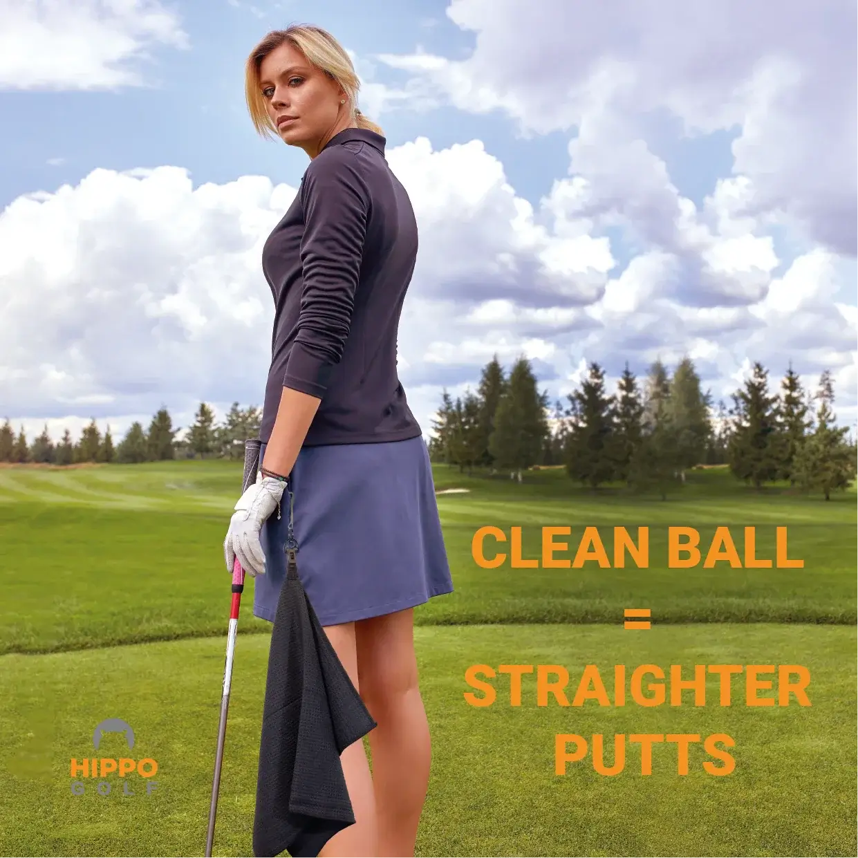 Hippo Golf towel used for cleaning golf ball for straighter putts – 8174-07