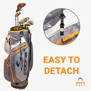 Hippo Golf club cleaning brush attached to golf bag with quick-release clip for easy detachment – 8183-07