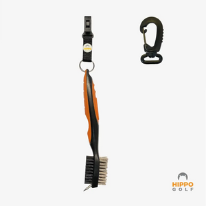 Hippo Golf club cleaning brush with quick-release clip and carabiner, black strap version – 8183-01
