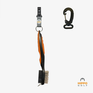 Hippo Golf club cleaning brush with quick-release clip and carabiner, grey strap version – 8183-03