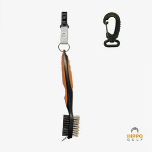 Hippo Golf club cleaning brush with quick-release clip and carabiner, white strap version – 8183-05