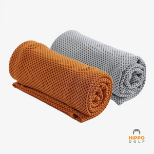Hippo Golf cooling towel microfiber in orange and grey colors rolled for golf use 8182-01